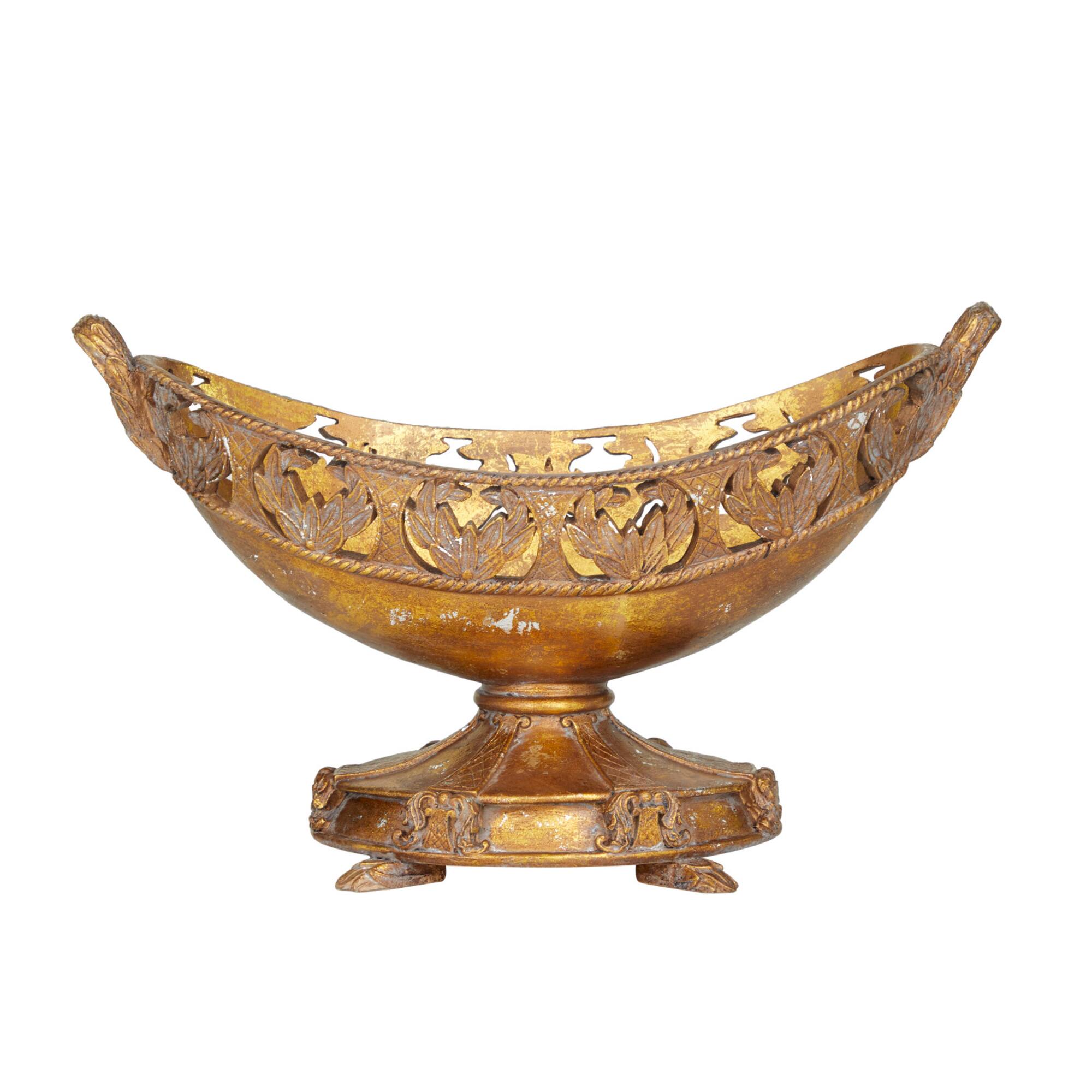 Bronze Polystone Traditional Decorative Bowl, 11" x 18" x 8"